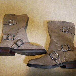 Vince Camuto Suede Leather moto boots with mid-shaft buckles 7.5 womens